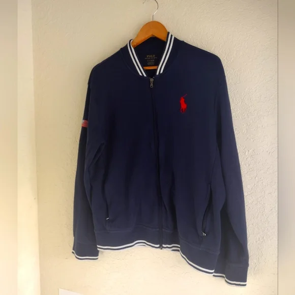 Polo Ralph Lauren Big Pony Full Zip Jersey with USA Flag Patch - Picture 4 of 6